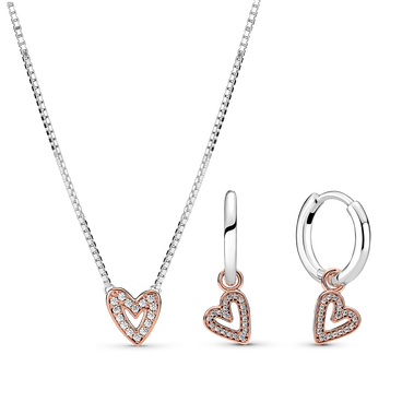 Sparkling Freehand Heart Necklace and Earrings Gift Set